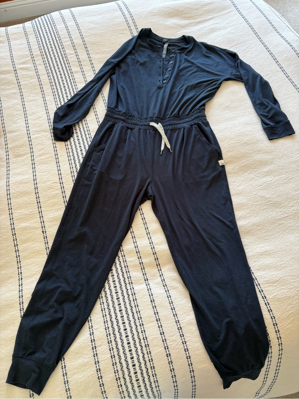 Vuori Navy Blue Long-Sleeve Henley Romper